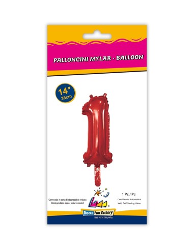 Mylar Numero  Rosso Mini 14"-35cm con valvola