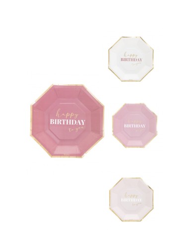 8 piatti cm 24 Happy Birthday to you Pink