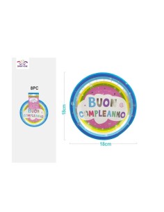 8 PIATTI BUON COMPLEANNO 18 CM