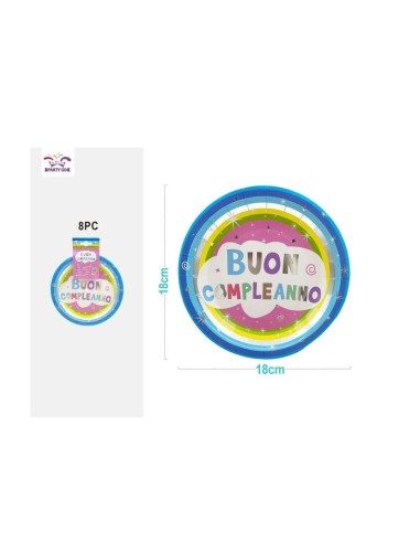 8 PIATTI BUON COMPLEANNO 18 CM