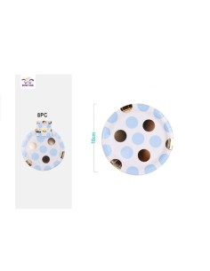 8 PIATTI POIS ORO E CELESTI 18 CM
