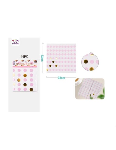 10 TOVAGLIOLI POIS ORO E ROSA 33X33