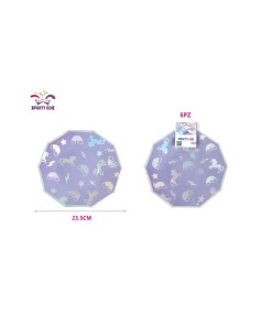 6 PIATTI VIOLA CON NUVOLE E UNICORNI 23,5 CM