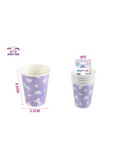 6 BICCHIERI VIOLA CON NUMERI E UNICORNO