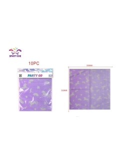 10 TOVAGLIOLI VIOLA CON NUVOLE E UNICORNO 33X33