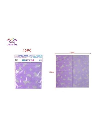 10 TOVAGLIOLI VIOLA CON NUVOLE E UNICORNO 33X33