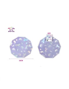 6 PIATTI VIOLA CON NUVOLE E UNICORNO 18 CM